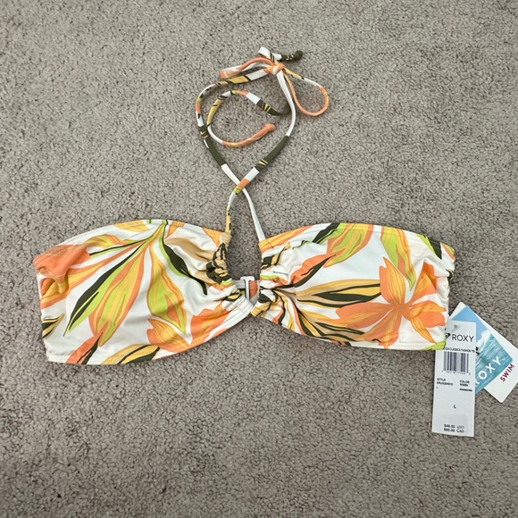 NWT Roxy Pt Beach Classics Floral-Print Halter Bikini Top L - Picture 2 of 6